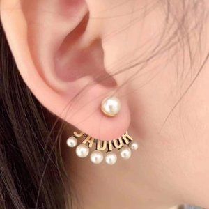 New! Dior White Resin Pearl Tribales Earrings
